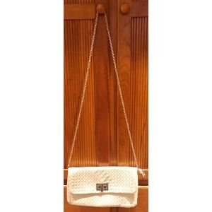 Charlotte Russe Cream Woven Crossbody Bag Silver Chain Bottega Style Envelope